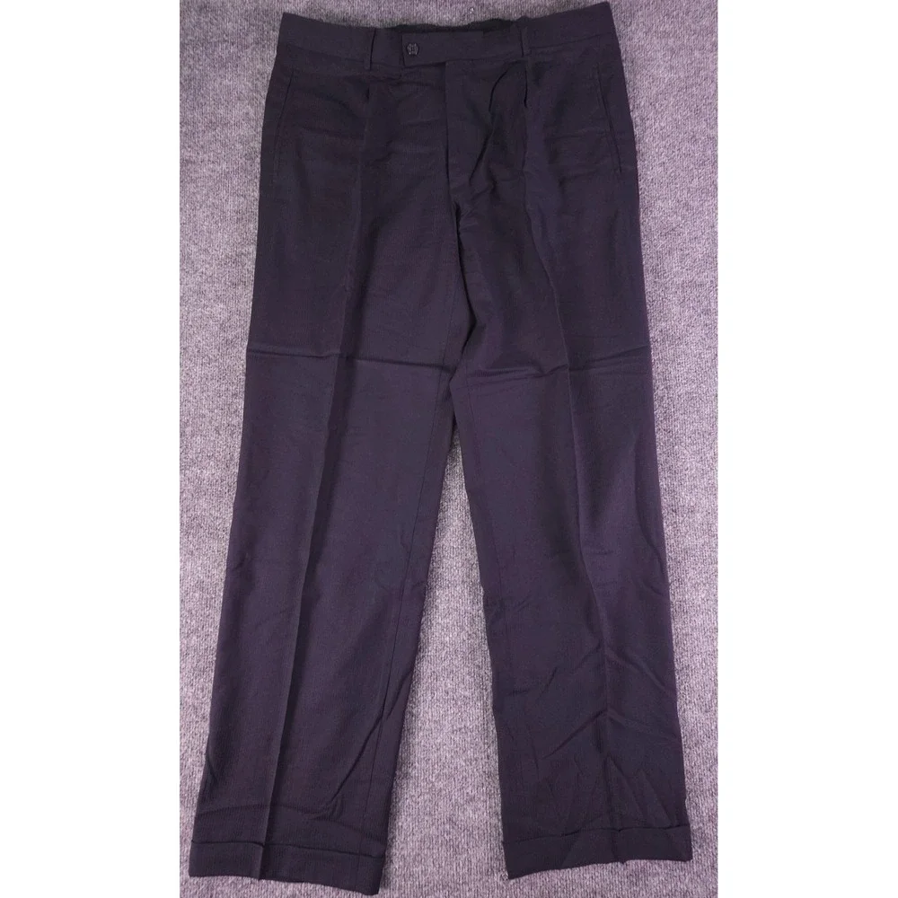 Hugo Boss‎ Suit Mens 42L Navy Blue 3 Button 100% Wool Canvas Pants 38x33 Pleated